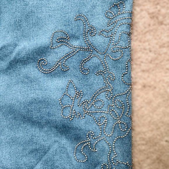 Denim&Co Denim Skirt (Sz 16, 37" L) Button Front Slit ~ Embr. Dot Swirl Design - Picture 6 of 14